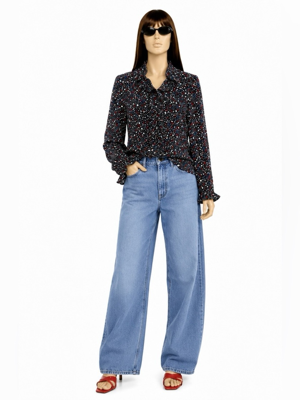 Madewell Silk Ruffle-Hem Wrap Top in the " Starry Night" Print Silk Top Size M